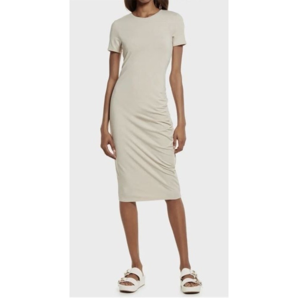 Treasure & Bond Women's Ruched Body-Con Dress in Beige Oatmeal‎ 2XS